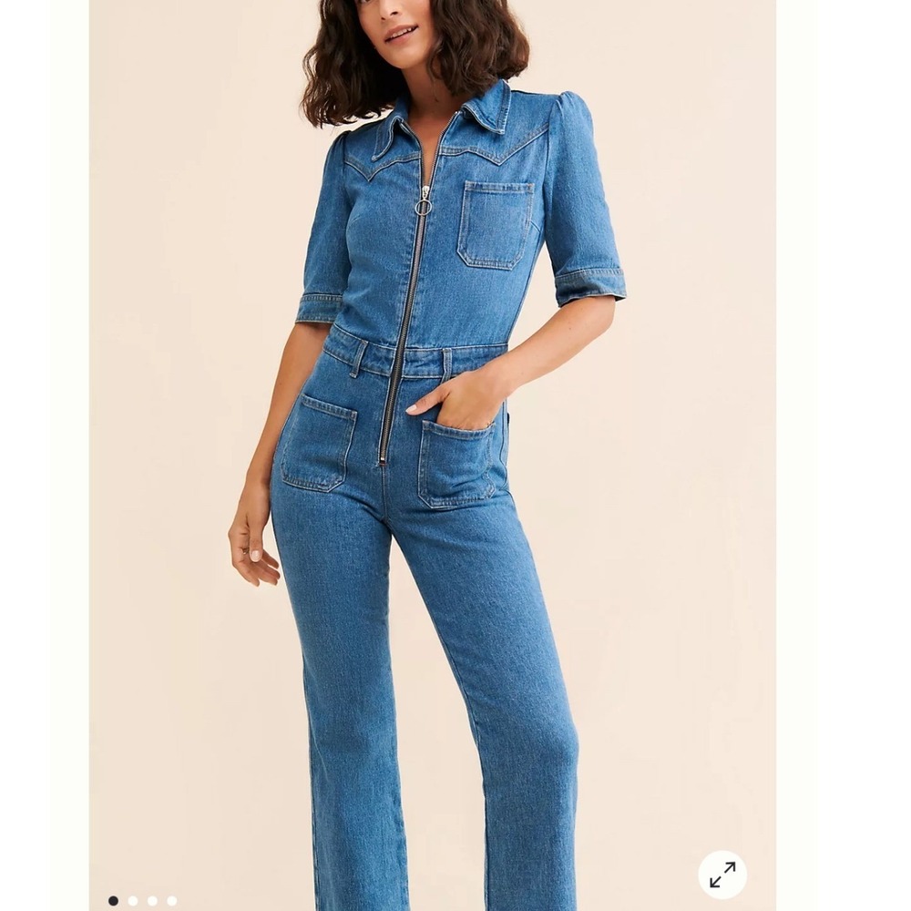 Seventy + Mochi Anthropologie Denim Coveralls Zip Western Jumpsuit Sz 8 Boho